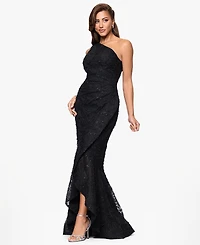 Xscape Petite Sequin Embroidery One-Shoulder High-Low Gown