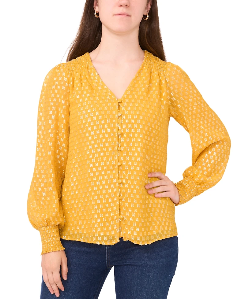 Sam & Jess Women's Smocked Shoulder V-Neck Blouse Top
