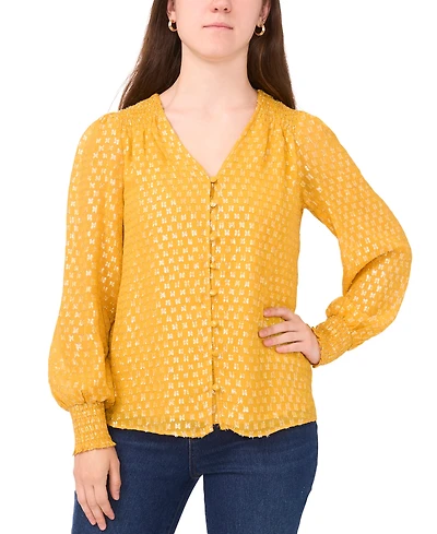 Sam & Jess Women's Smocked Shoulder V-Neck Blouse Top