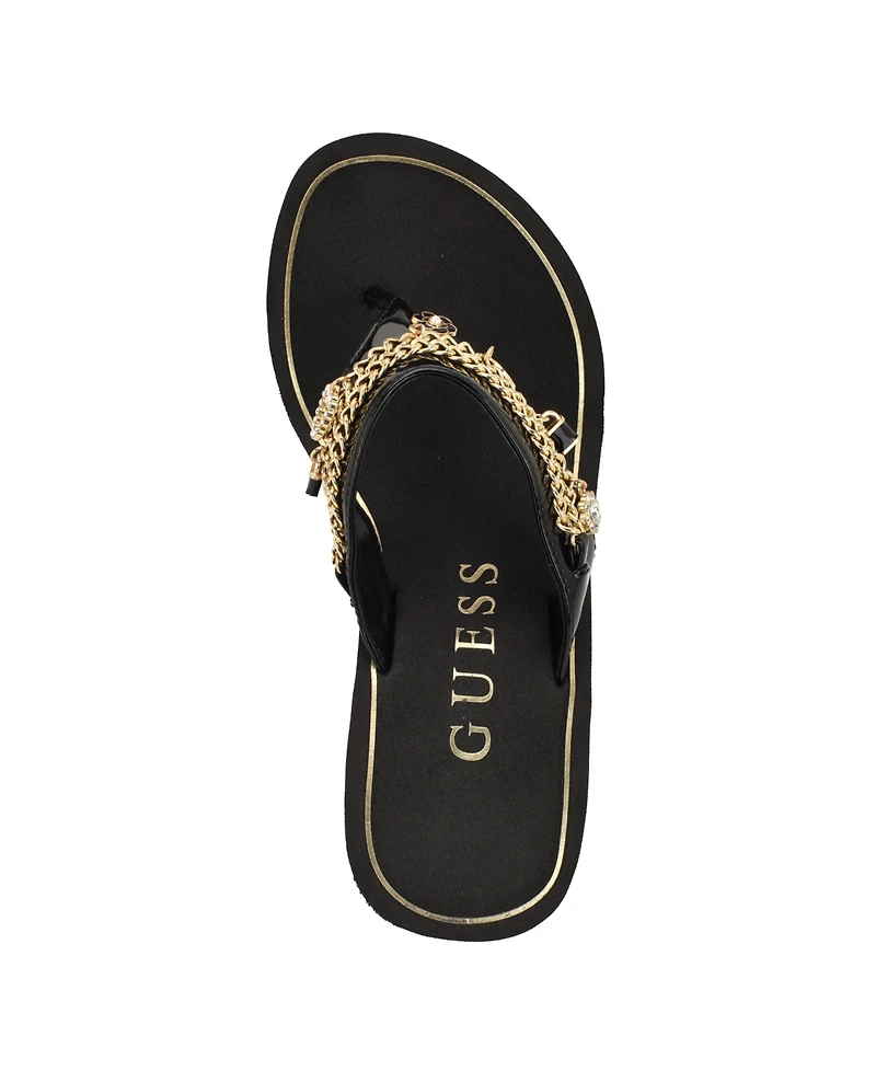 Guess Women's Sutton Charms Eva Thong Wedge Sandals