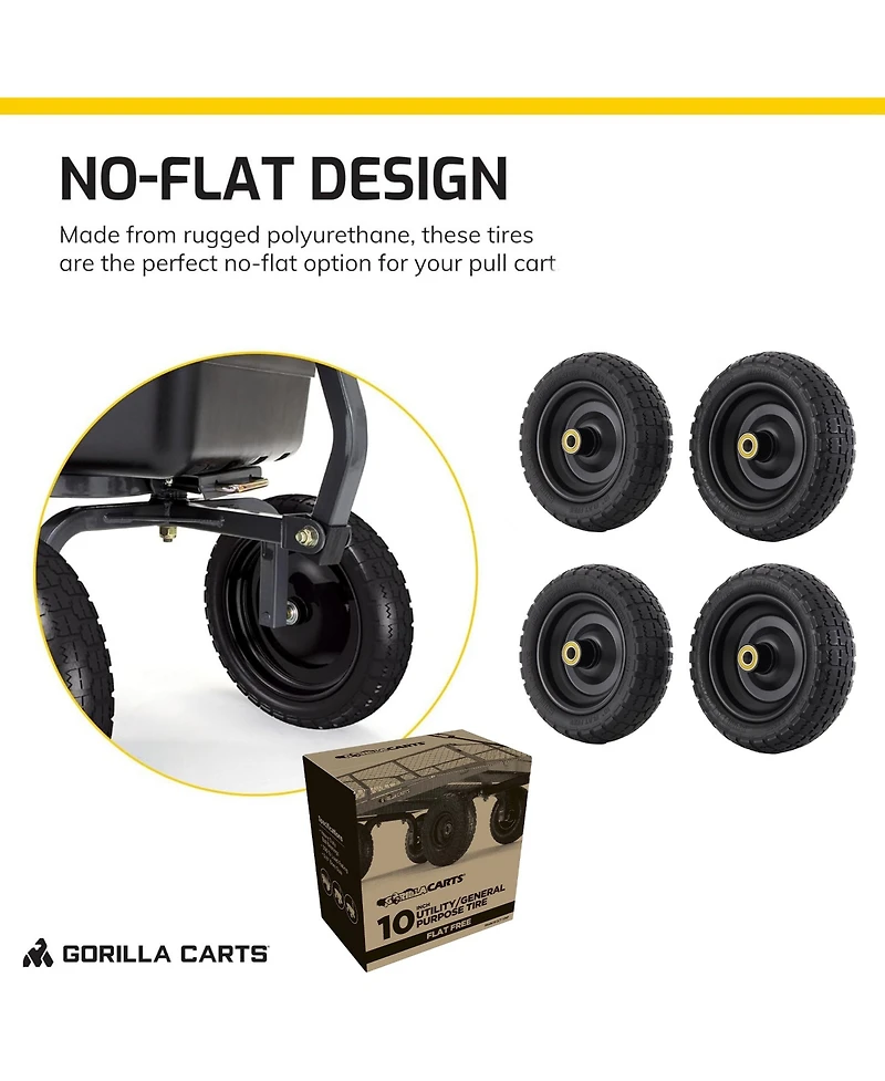 Gorilla Carts Gct-10NF 10 Inch No Flat Replacement Tire for Utility Cart, 4 Pack