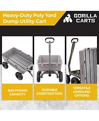 Gorilla Carts 800 Pound Capacity Heavy Duty Poly Yard Dump Utility Cart, Gray