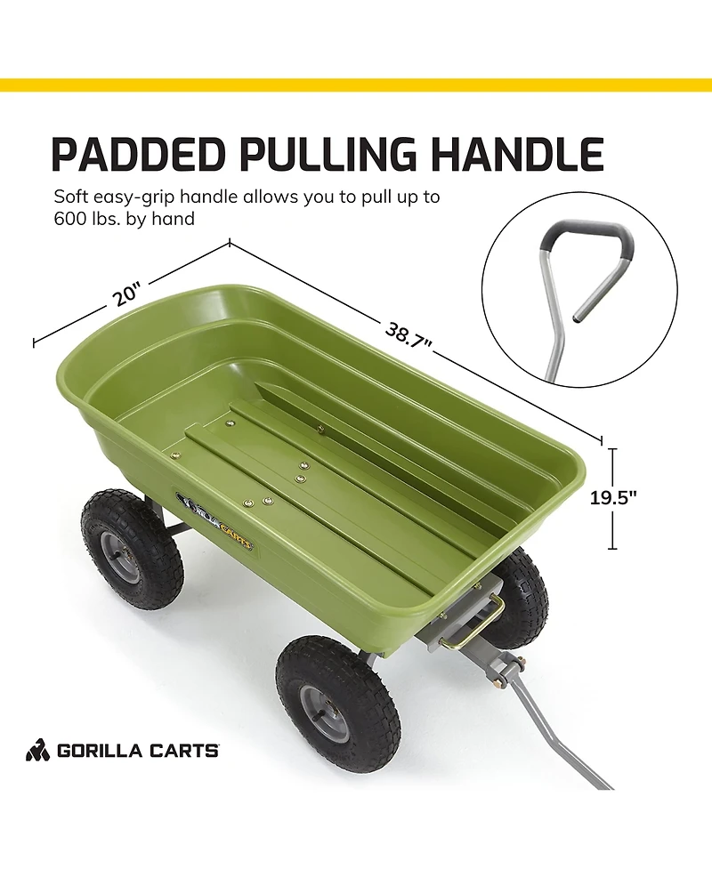 Gorilla Carts Heavy Duty Poly Yard Dump Cart, Lawn & Garden Wagon, 600 Lb, Green