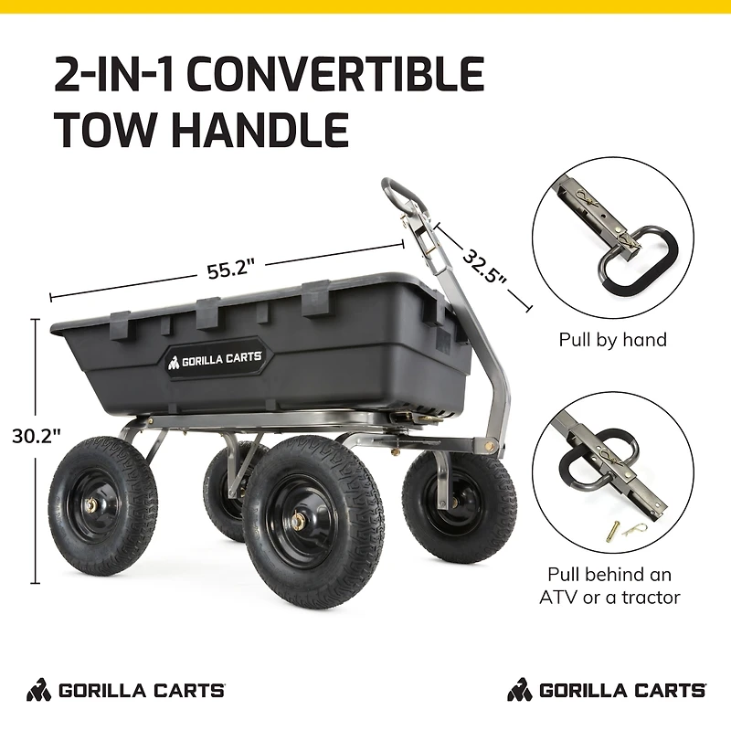 Gorilla Carts Heavy Duty Poly Yard Dump Cart Garden Wagon with 16 Inch Tires