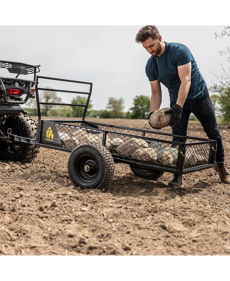 Gorilla Carts 1400lb Steel Atv Trailer Garden Cart w/Removable Sides & 3-in-1 Tailgate