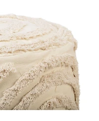 Nordlys - Beige Patterned Fabric Pouf Vintage Style Upholstery Living Room