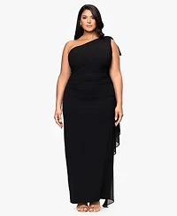 Xscape Plus-Size One-Shoulder Sash Gown