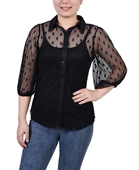 Ny Collection Petite Elbow Sleeve Clip Dot Top