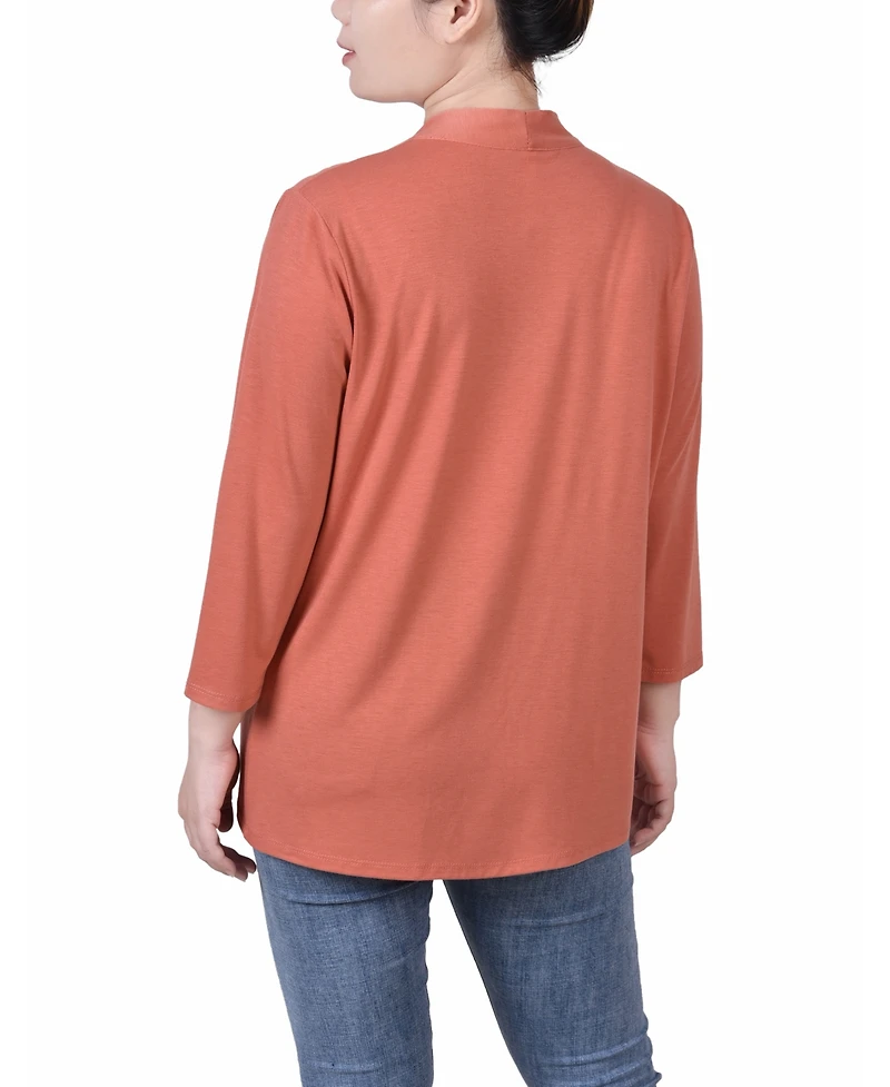 Ny Collection Petite Solid 3/4 Sleeve Cardigan Sweater