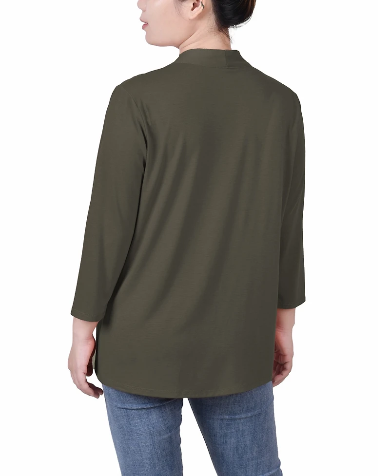Ny Collection Petite Solid 3/4 Sleeve Cardigan Sweater