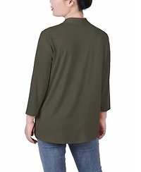 Ny Collection Petite Solid 3/4 Sleeve Cardigan Sweater