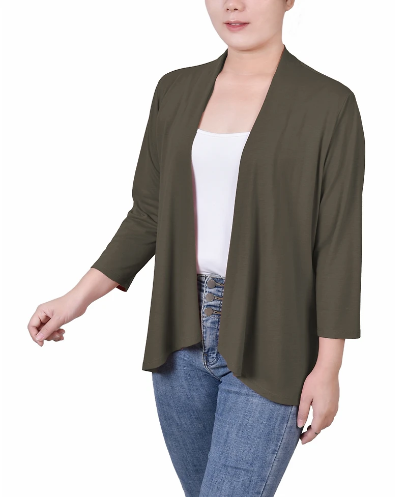 Ny Collection Petite Solid 3/4 Sleeve Cardigan Sweater