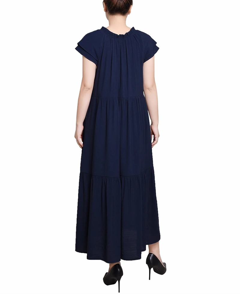Ny Collection Petite Short Sleeve Midi Slubbed Dress