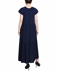 Ny Collection Petite Short Sleeve Midi Slubbed Dress