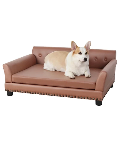 Bingopaw Xl Large Sized Dog Sofa Couch Raised Calming Dog Bed Leather Lounger Waterproof