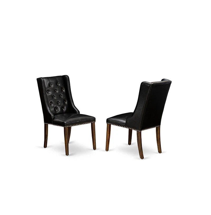 East West Furniture 5 Pc Dining Room Table Set Consists of 4 Black Linen Fabric Dining Chairs with Nailheads and Distressed Jacobean Dining Table