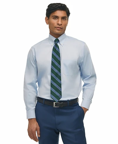 Men's Regular Fit Non-Iron Polo Button-Down Collar Solid Pinpoint Dress Shirt