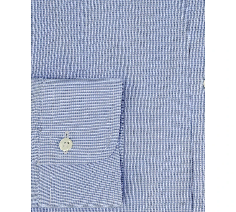 Men's Regular Fit Non-Iron Spread Collar Micro-Houndstooth Pinpoint Dress Shirt