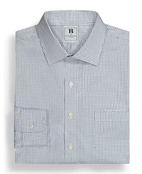 Men's Regular Fit Non-Iron Polo Button-Down Collar Blue Check Pinpoint Dress Shirt
