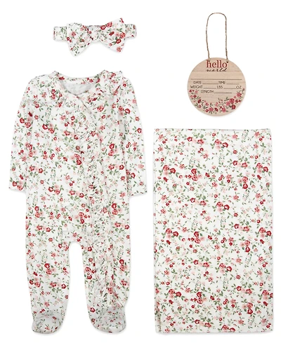 Baby Essentials Girls 4-Piece Floral Layette Set