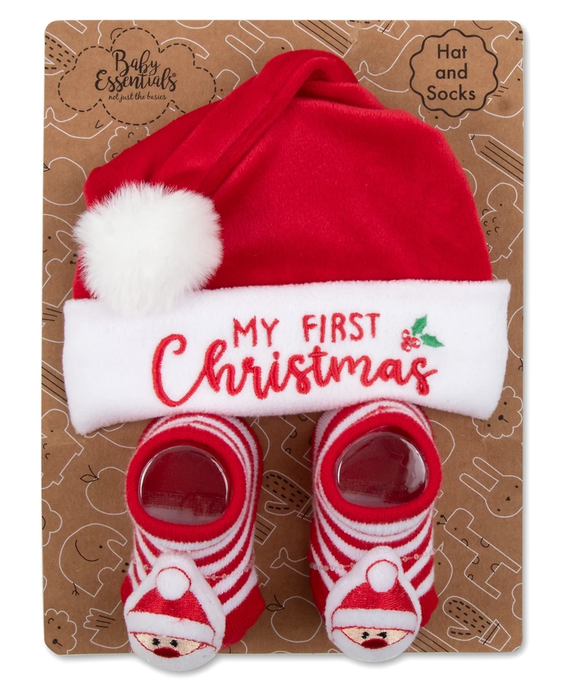 Baby Essentials Baby 2-Piece My First Christmas Santa Hat Rattle Sock Set