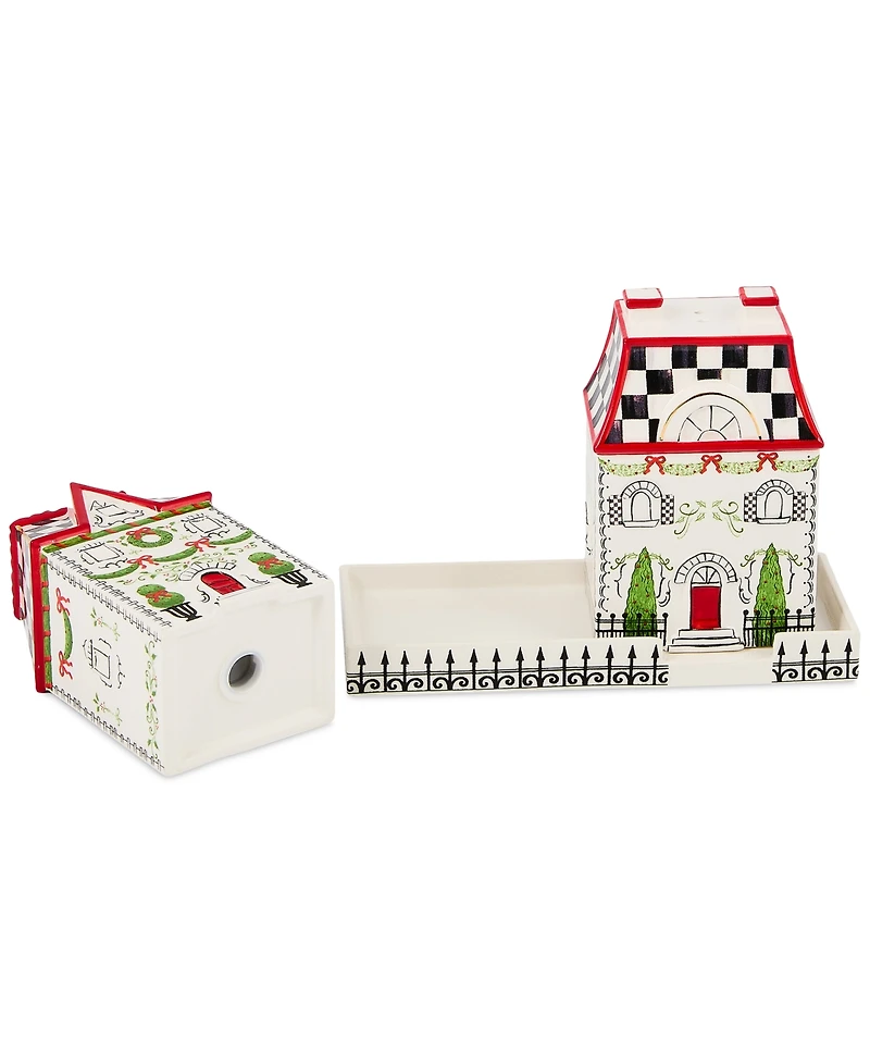 MacKenzie-Childs Holly Village Ceramic Salt & Pepper Set