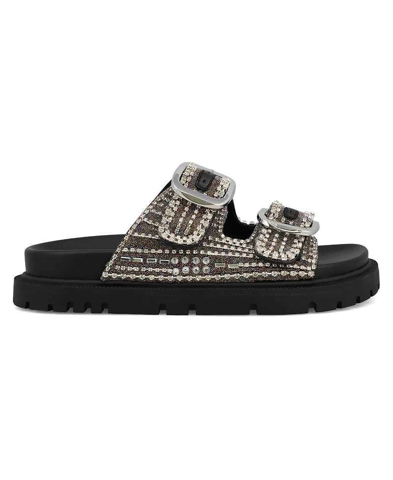 Mia Women's Thora Double Buckle Stone Detailed Slide Sandals