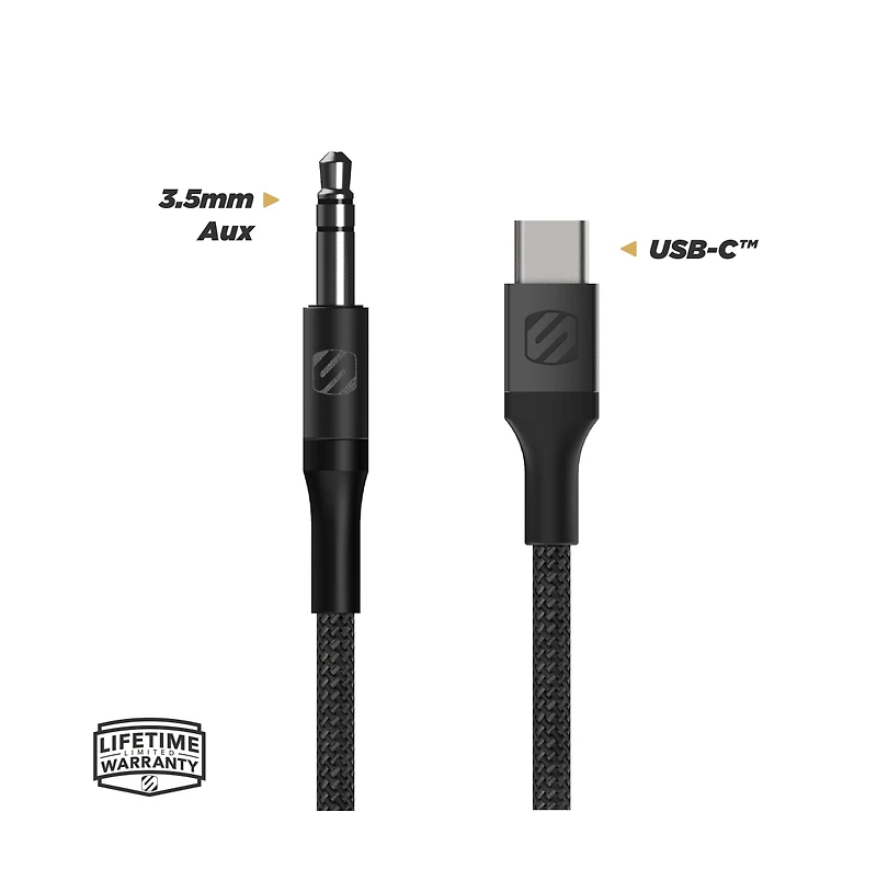 Scosche Braided Usb C to 3.5mm Aux Cable 4ft-Gray
