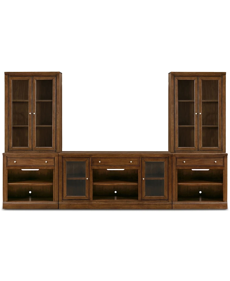 Furniture Amren 65" Wood 2 Door Console and Hutches with Open Base Drawers