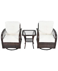 Flynama 3-piece Outdoor Chair&Table Set Chat Set 2-person Rattan Seating Group with Two Swiveling and Rocking Chairs and a Square Table for Garden, Pa