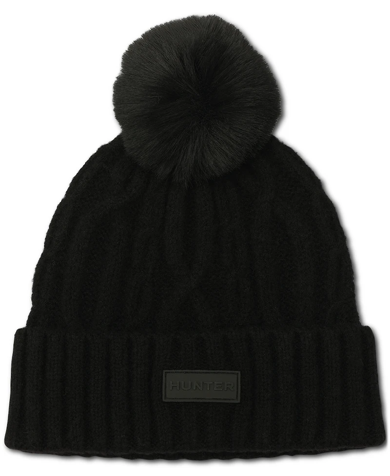 Hunter Faux-Fur-Pom Cable-Knit Beanie