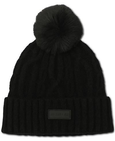 Hunter Faux-Fur-Pom Cable-Knit Beanie