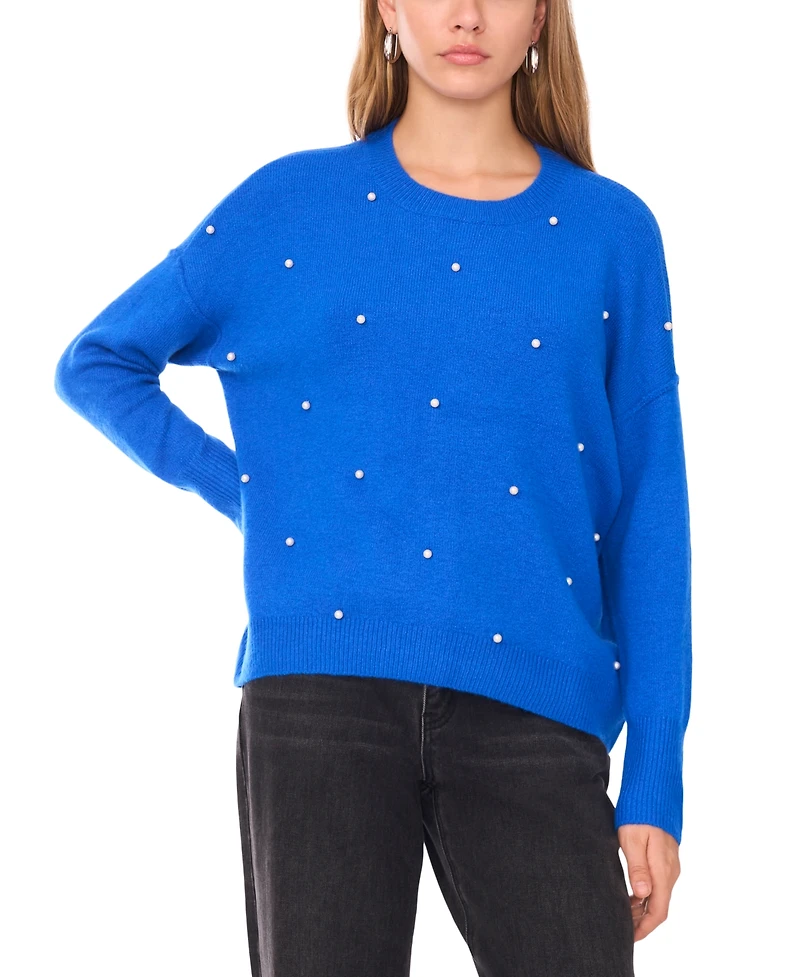 Sam & Jess Women's Embellished Pearl Crewneck Sweater