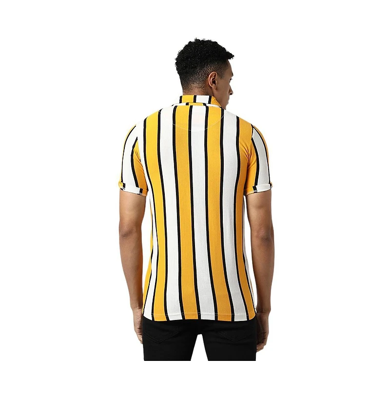 Campus Sutra Men's Yellow Striped Regular Fit Casual Shirt