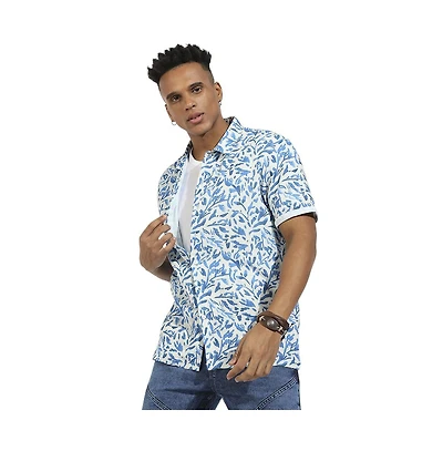 Campus Sutra Men's Blue Foliage Strokes Shirt