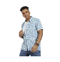 Campus Sutra Men's Blue Foliage Strokes Shirt