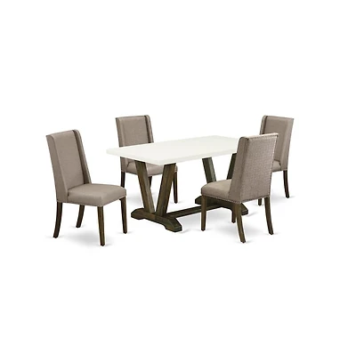 East West Furniture 5-Piece Modern Dinette Set Included 4 Kitchen Dining chairs Upholstered Seat and Stylish Chair Back and Rectangular Dining room Ta