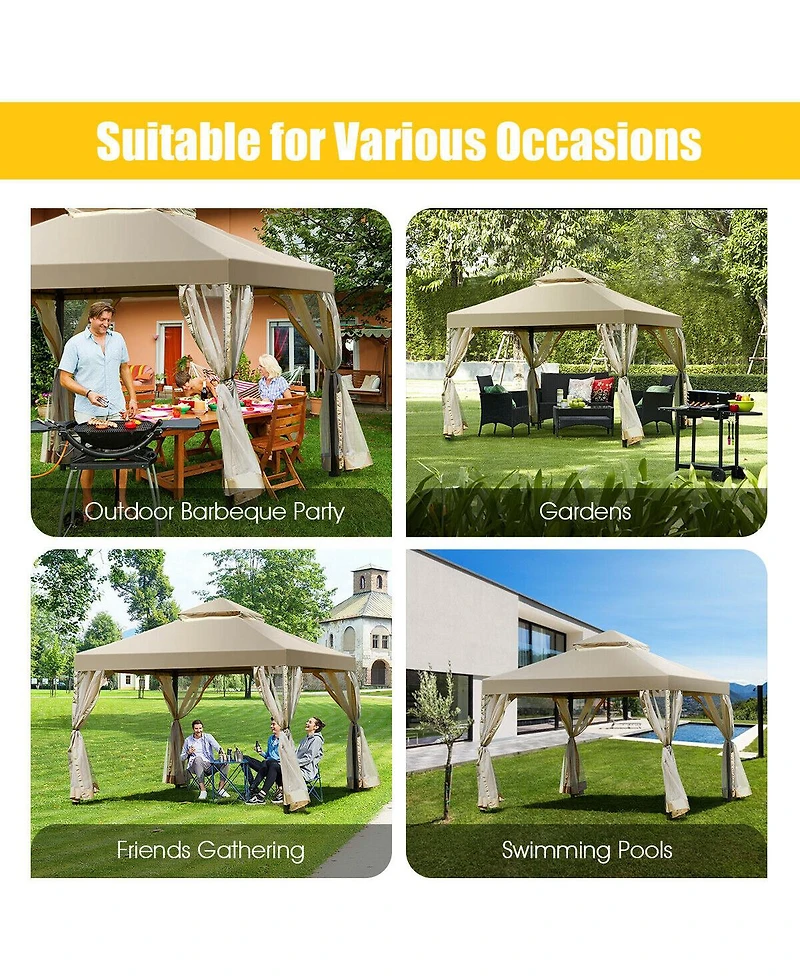 Costway Outdoor 2-Tier 10'x10' Gazebo Canopy Shelter Awning Tent Patio Garden Screw-free structure
