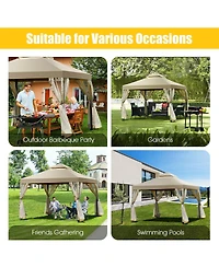 Costway Outdoor 2-Tier 10'x10' Gazebo Canopy Shelter Awning Tent Patio Garden Screw-free structure