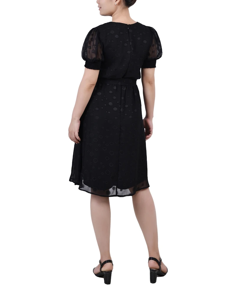 Ny Collection Petite Elbow Sleeve Swiss Dot Dress