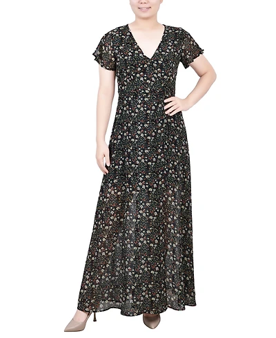 Ny Collection Petite Short Sleeve Chiffon Wrap Maxi Dress