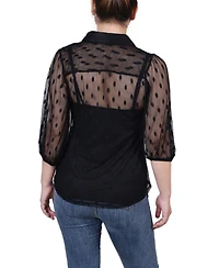 Ny Collection Petite Elbow Sleeve Clip Dot Top