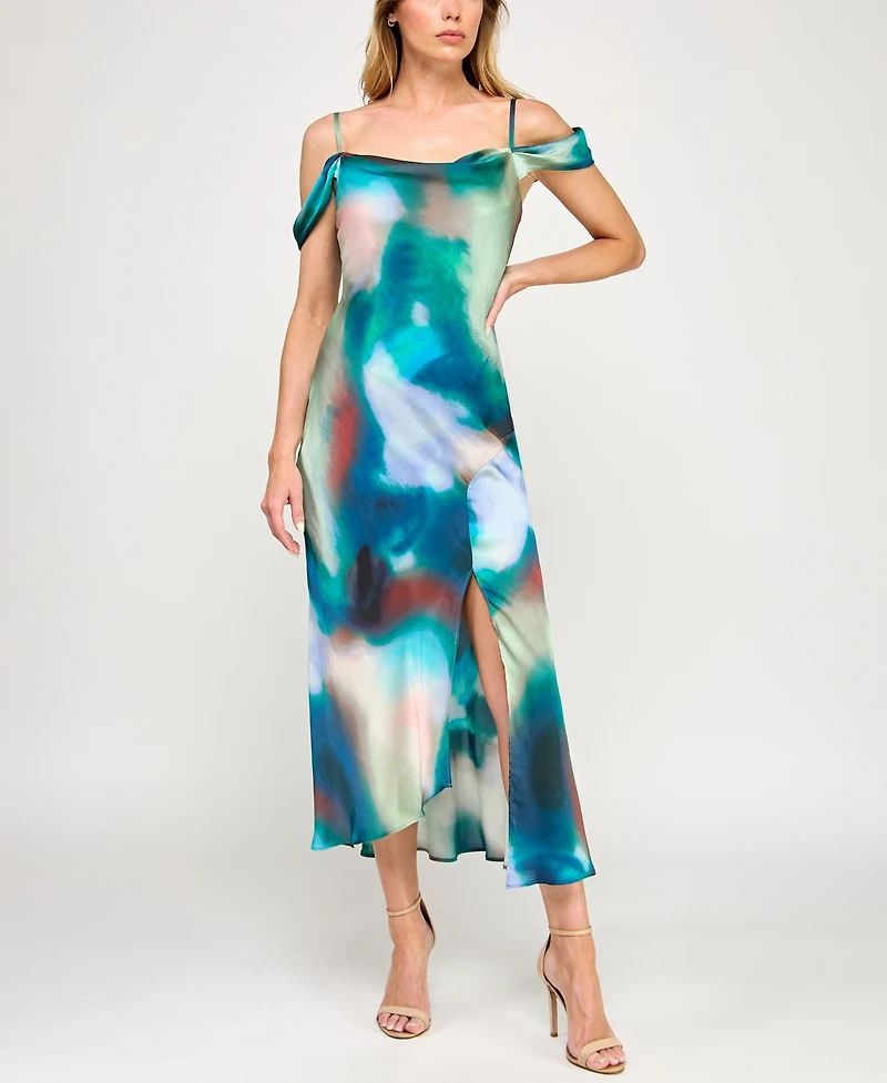 Bcx Junior's Sleeveless Cold Shoulder Midi Slit Dress