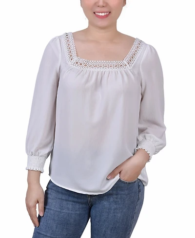 Ny Collection Petite 3/4 Sleeve Square Neck Top