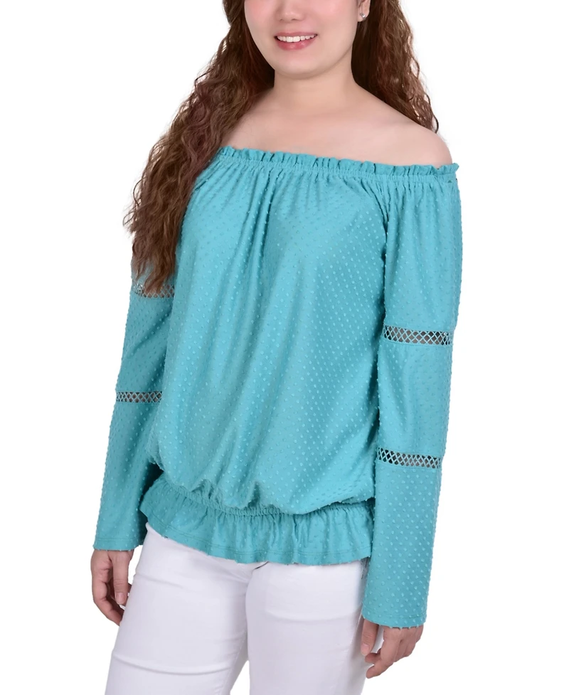 Ny Collection Petite Off The Shoulder Long Sleeve Top
