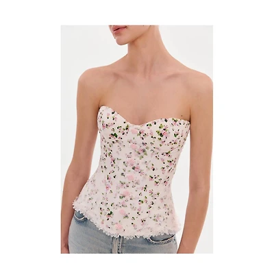 Milla Womens Romantic apple blossom corset with rosebud appliques