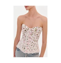 Milla Womens Romantic apple blossom corset with rosebud appliques