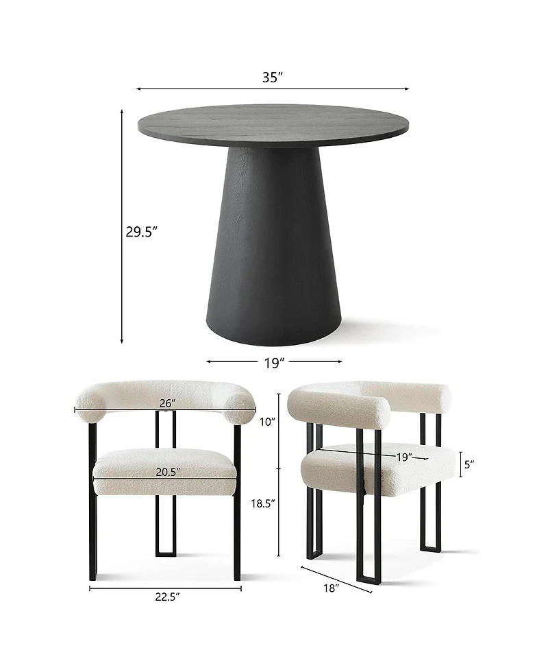 Maison Boucle Compact 35 Inch Round Dining Table Set with 2 Armrest Dining Chairs, Space-Saving Furniture for Modern Kitchen Nook-Maison Boucle