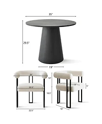 Maison Boucle Compact 35 Inch Round Dining Table Set with 2 Armrest Dining Chairs, Space-Saving Furniture for Modern Kitchen Nook-Maison Boucle