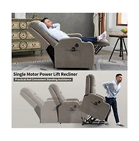 Power Lift Recliner Chair with Heat & Massage, Usb Port Cup Holders, Grey Electric Massage for Seniors-Maison Boucle